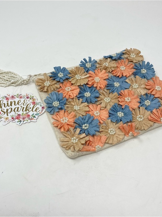 Shine & Sparkle Handbags - Shine & Sparkle Flower Embellished Zip Pouch Beaded Tassel